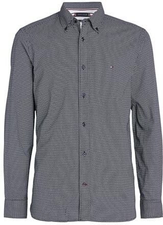 Tommy Hilfiger Camicia Uomo Core Flex Mini Geo Maniche Lunghe, Multicolore (Carbon Navy/White), L