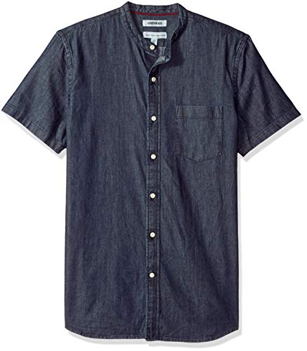 Goodthreads Standard-Fit Short-Sleeve Band-Collar Denim Camicia, Blu (Dark Blue DAR), US S (EU S)