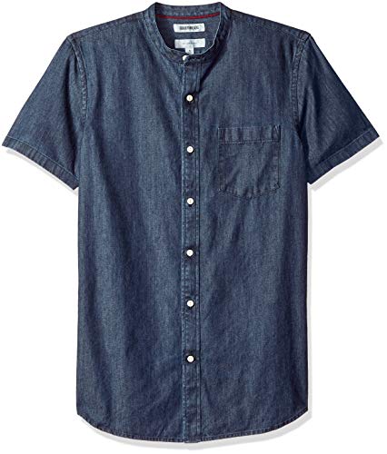 Goodthreads Slim-Fit Short-Sleeve Band-Collar Denim Camicia, Blu (Dark Blue DAR), US M (EU M)