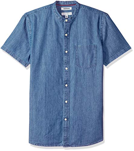 Goodthreads Standard-Fit Short-Sleeve Band-Collar Denim Camicia, Blu (Medium Blue Med), US (EU XS)