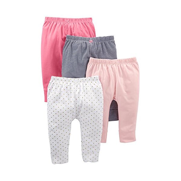 simple joys by carter's pantaloni bimba, pacco da 4, bianco pois/blu marino righe/pesca pallido/rosa, 18 mesi