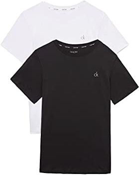 Calvin Klein T-shirt Maniche Corte Uomo Confezione da 2 Scollo Rotondo, Multicolore (White/Black), 14-16 Anni