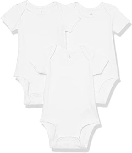 Amazon Essentials Body a Maniche Corte in Jersey di Cotone Elasticizzato (precedentemente Amazon Aware) Unisex Bimbi, Pacco da 3, Bianco, 3-6 Mesi