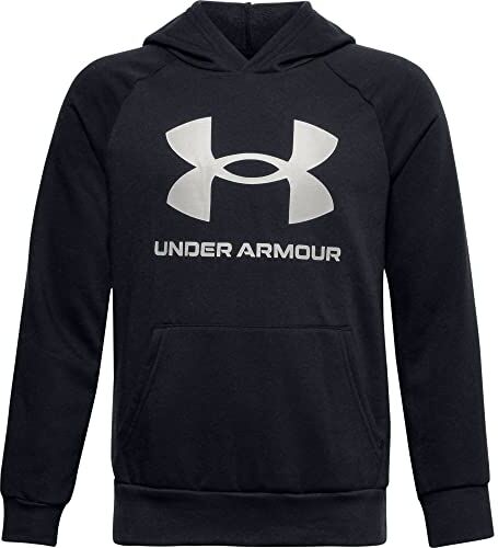 Under Armour Felpa Con Cappuccio Rival Fleece Big Logo Felpa Con Cappuccio, Bambino, Black / / Onyx White (001), YLG