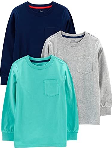 Simple Joys by Carter's Long-Sleeve Shirts, Pack of 3 Set T-Shirt, Blu Acqua/Blu Marino/Grigio Puntinato, 6 Anni (Pacco da 3) Bambino