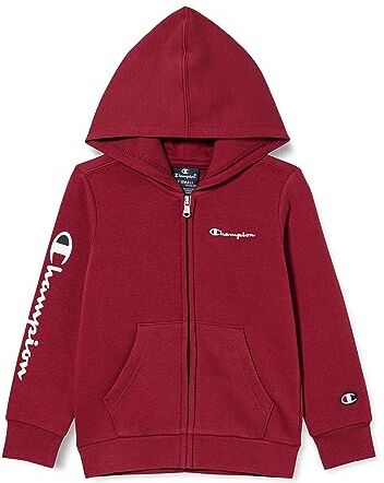 Champion Legacy American Classics B - Maxi-Logo Ultralight Powerblend Fleece Full Zip Felpa con Cappuccio, Rosso TBR, 9-10 Anni Bambino FW23