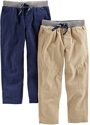 Simple Joys by Carter's 2-Pack Pull On Pant Pantaloni, Marrone Kaki Chiaro/Blu Marino, 2 Anni (Pacco da 2) Bimbo