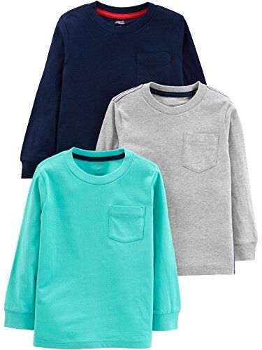 Simple Joys by Carter's Long-Sleeve Shirts, Pack of 3 Set T-Shirt, Blu Marino/Grigio/Verde Acqua, 5 Anni (Pacco da 3) Bambini e Ragazzi