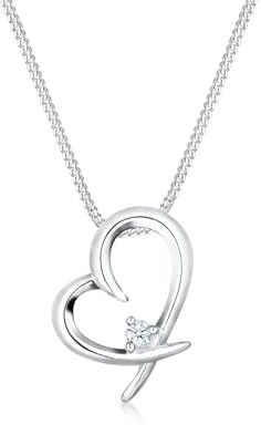 Elli diamonds Collana Donne Ciondolo Cuore Semplice con diamante (0,03 Ct.) In Argento Sterling 925