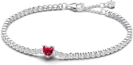 PANDORA Bracciale tennis da donna rosso cuore scintillante argento 590041C02, 16 cm, Argento sterling, Pietra mista