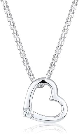 Elli Collana Donne Ciondolo Cuore Amore Delicato con Diamante (0.015 ct.) in Argento Sterlino 925