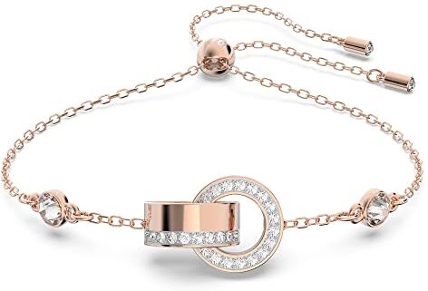 Swarovski Hollow Bracciale a Catena Morbida, Placcato in Tonalità Oro Rosa, con Cerchi Centrali Intrecciati e Chiusura Regolabile, Taglia M, Bianco