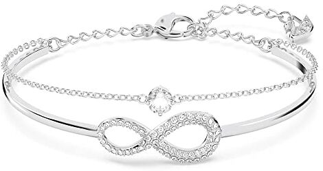 Swarovski Infinity Bracciale Rigido con Catena Morbida Abbinata e Zirconia, Placcato in Tonalità Rodio Lucido con Simbolo Infinito, Taglia M, Bianco