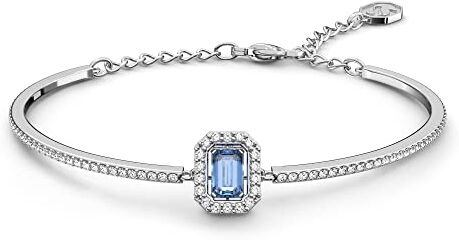 Swarovski Millenia Bracciale Rigido, Placcato in Tonalità Rodio con Cristalli Bianchi e Cristallo Azzurro Ottagonale, Collezione II, Azzurro