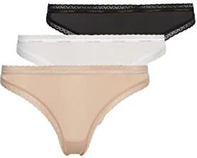 Calvin Klein Perizomi Donna Confezione da 3 Elasticizzati, Multicolore (Black/White/Honey Almond), S