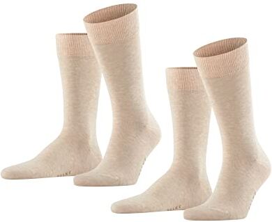 Falke Happy 2-Pack M SO Cotone Tinta Unita Confezione di 2 Paia, Calzini Uomo, Beige (Sand Melange 4650), 47-50