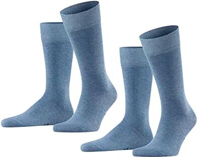 Falke Happy 2-Pack M SO Cotone Tinta Unita Confezione di 2 Paia, Calzini Uomo, Blu (Light Denim 6660), 39-42