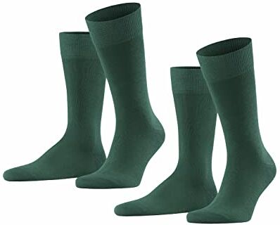 Falke Happy 2-Pack M SO Cotone Tinta Unita Confezione di 2 Paia, Calzini Uomo, Verde (Hunter Green 7441), 39-42