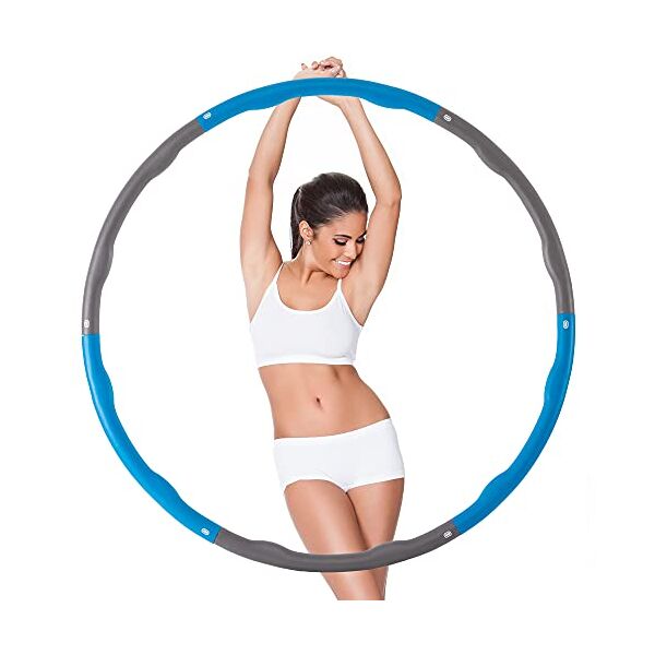 ultrasport hula hoop per rafforzare i muscoli dorsali e addominali, 6 componenti da assemblare, materiale espanso morbido, meno nodi, per principianti ed esperti, colore blu / grigio