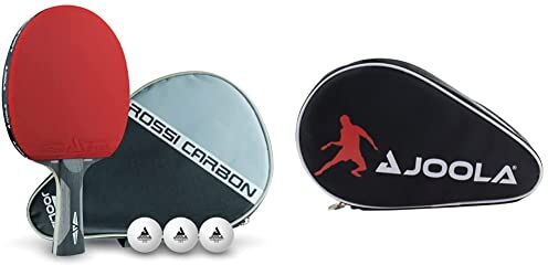 JOOLA Rosskopf Carbon racchetta da ping pong professionale, omologata ITTF & Custodia per Racchette da Ping Pong, Impermeabile, Nero/Rosso, 28 x 17 x 4 cm