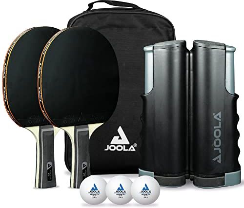 JOOLA Set da ping pong SPIN - 2 racchette da ping pong + 3 palline da ping pong + rete da ping pong + borsa da ping pong, grigio/nero, omologato ITTF, 7 pezzi