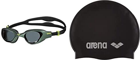 Arena The One, Occhialini Unisex Adulto, Verde (Smoke/Deep Green/Black), Taglia Unica & Classic Silicone, Cuffia Unisex Adulto, Nero (Black-Silver), Taglia Unica