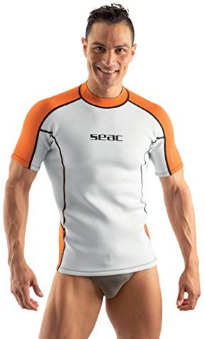 SEAC Fit Short, Maglia in Neoprene 2 mm a Maniche Corte, Ottima Come Sottomuta da Sub o Rash Guard da Surf e Nuoto Uomo, Bianco/Arancione, M