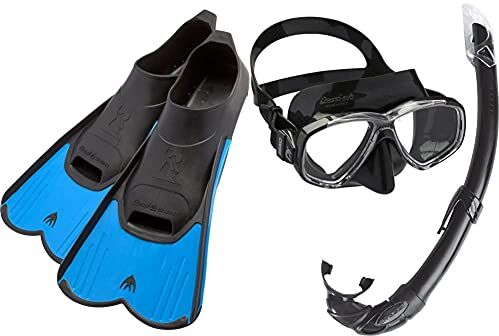 Cressi Light Fins, Pinne Corte Leggere E Potenti per Nuoto/Snorkeling Adulti E Bambini Unisex, Blu/Nero, 43/44 EU & Mare Combo, Set Maschera Sub Perla E Snorkel Mexico Unisex – Adulto, Nero, Unica