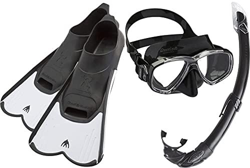 Cressi Light Fins, Pinne Corte Leggere E Potenti per Nuoto/Snorkeling Adulti E Bambini Unisex, Bianco/Nero & Mare Combo, Set Maschera Sub Perla E Snorkel Mexico Unisex – Adulto, Nero