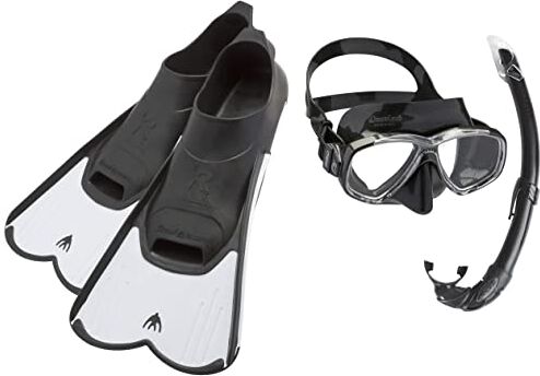 Cressi Light Fins, Pinne Corte Leggere E Potenti per Nuoto/Snorkeling Adulti E Bambini Unisex, Bianco/Nero & Mare Combo, Set Maschera Sub Perla E Snorkel Mexico Unisex – Adulto, Nero