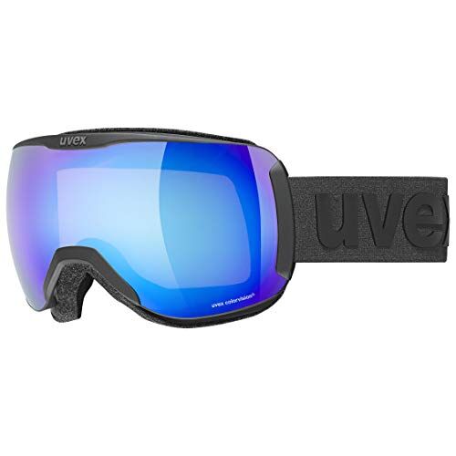 Uvex downhill 2100 CV, occhiali da sci unisex, con miglioramento del contrasto, senza distorsioni ottiche e appannamenti, black matt/blue-green, one size