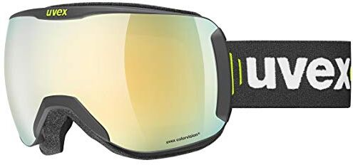 Uvex downhill 2100 CV, occhiali da sci unisex, con miglioramento del contrasto, senza distorsioni ottiche e appannamenti, black matt/gold-green, one size