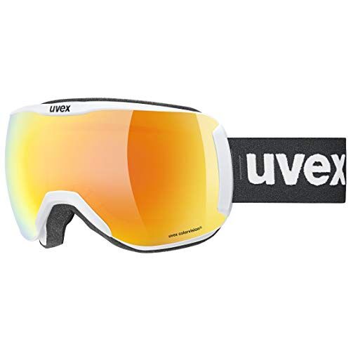 Uvex downhill 2100 CV, occhiali da sci unisex, con miglioramento del contrasto, senza distorsioni ottiche e appannamenti, white matt/orange-green, one size