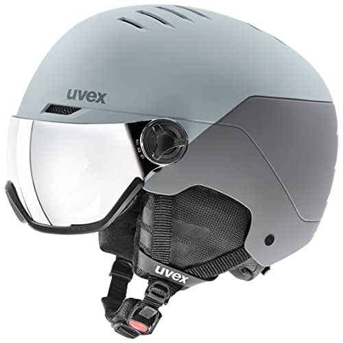 Uvex Wanted Visor - robusto casco da sci per uomo e donna - con visiera - ventilazione ottimizzata - ghiacciaio - rhino matt - 58-62 cm, 1 pezzo