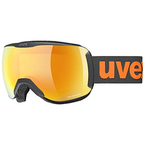 Uvex downhill 2100 CV, occhiali da sci unisex, con miglioramento del contrasto, senza distorsioni ottiche e appannamenti, black matt/orange-yellow, one size