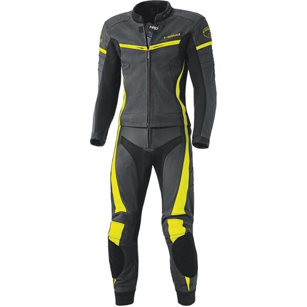 held spire tuta in pelle moto di femminile in due pezzi nero giallo 34