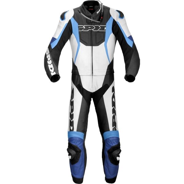 spidi sport warrior touring two piece tuta moto in pelle nero bianco blu 52