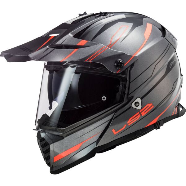 ls2 mx436 pioneer evo knight casco motocross grigio arancione 2xl