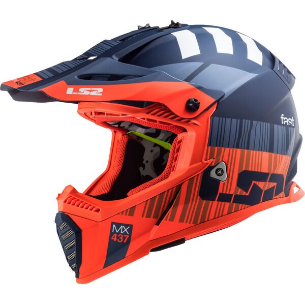 ls2 mx437 fast evo xcode casco motocross blu arancione xs