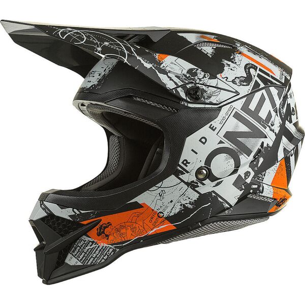 oneal 3series scarz v.22 casco motocross grigio arancione xs