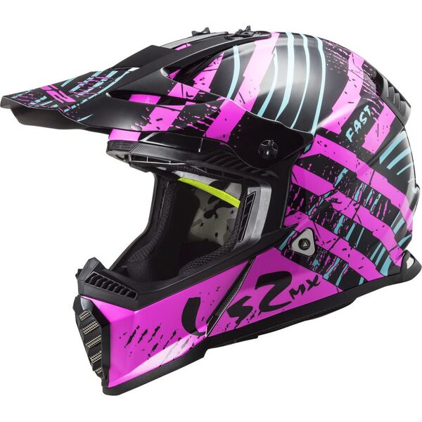 ls2 mx437 fast evo verve casco motocross nero rosa 2xs