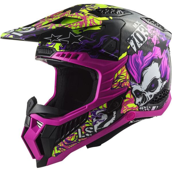 ls2 mx703 x-force fireskull carbon casco motocross nero porpora 3xl