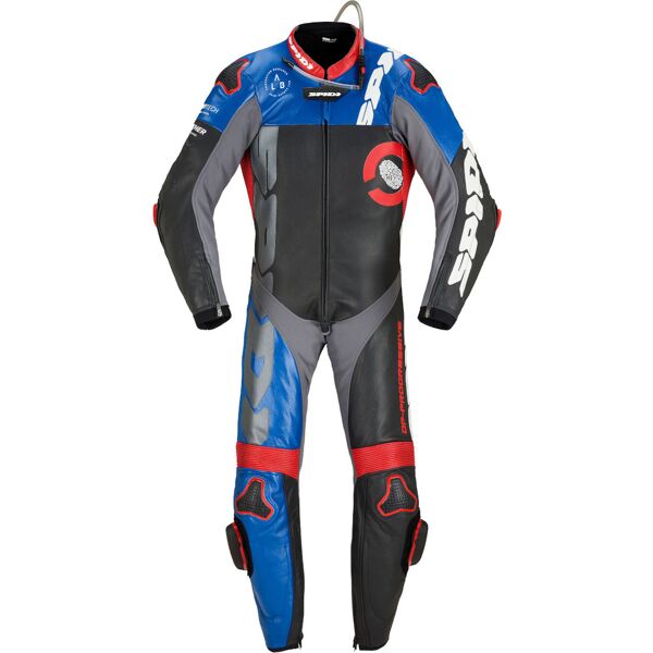 spidi dp-progressive perforated pro costume intero in pelle per moto nero rosso blu 50