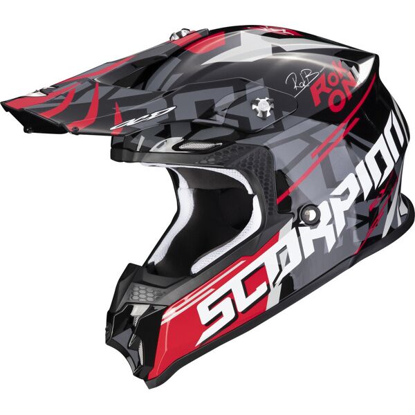 scorpion vx-16 evo air rok casco motocross nero bianco rosso xl