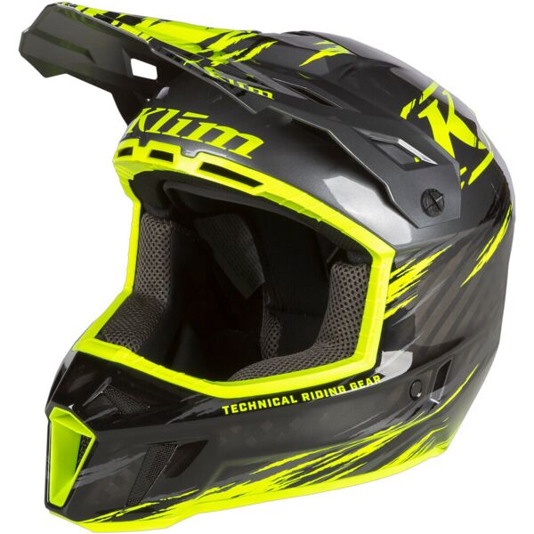 klim f3 carbon pro thrashed hi-vis casco per motoslitta nero giallo m