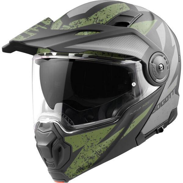 bogotto fg-102 safari casco enduro / apribile in fibra di vetro nero grigio verde xs