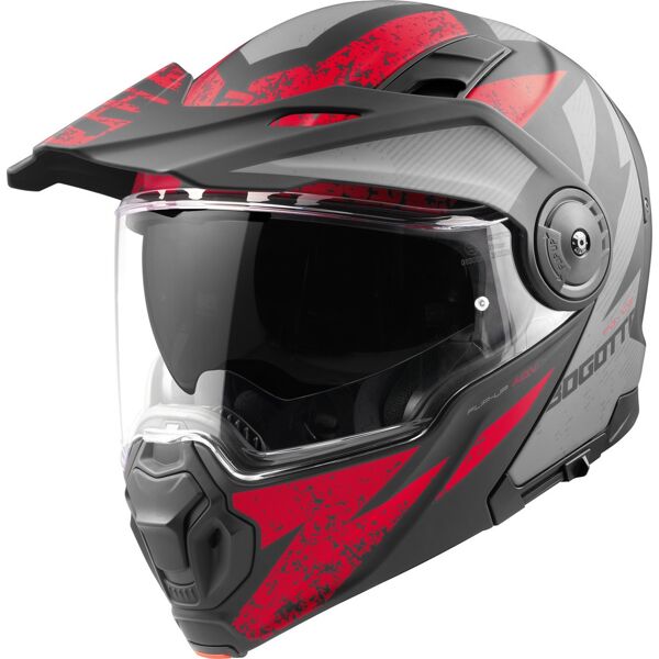 bogotto fg-102 safari casco enduro / apribile in fibra di vetro nero grigio rosso 2xl