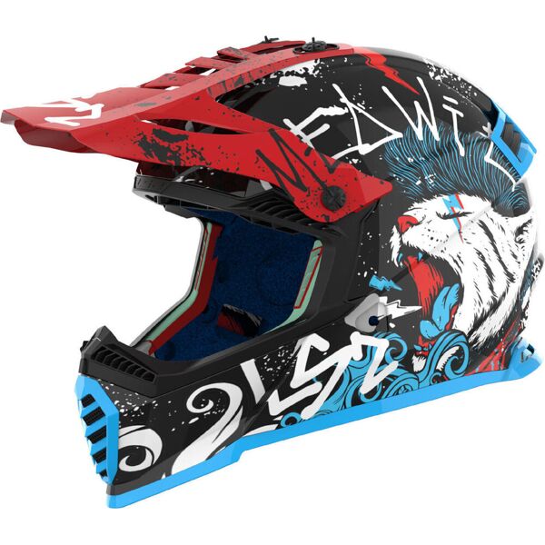 ls2 mx437 fast evo ii mini starmaw casco da motocross per bambini nero rosso blu s