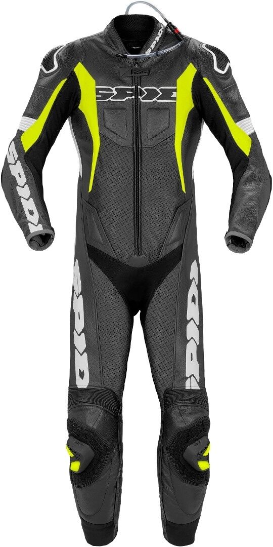 spidi sport warrior pro tuta in pelle della moto monopezzo perforata nero giallo 48