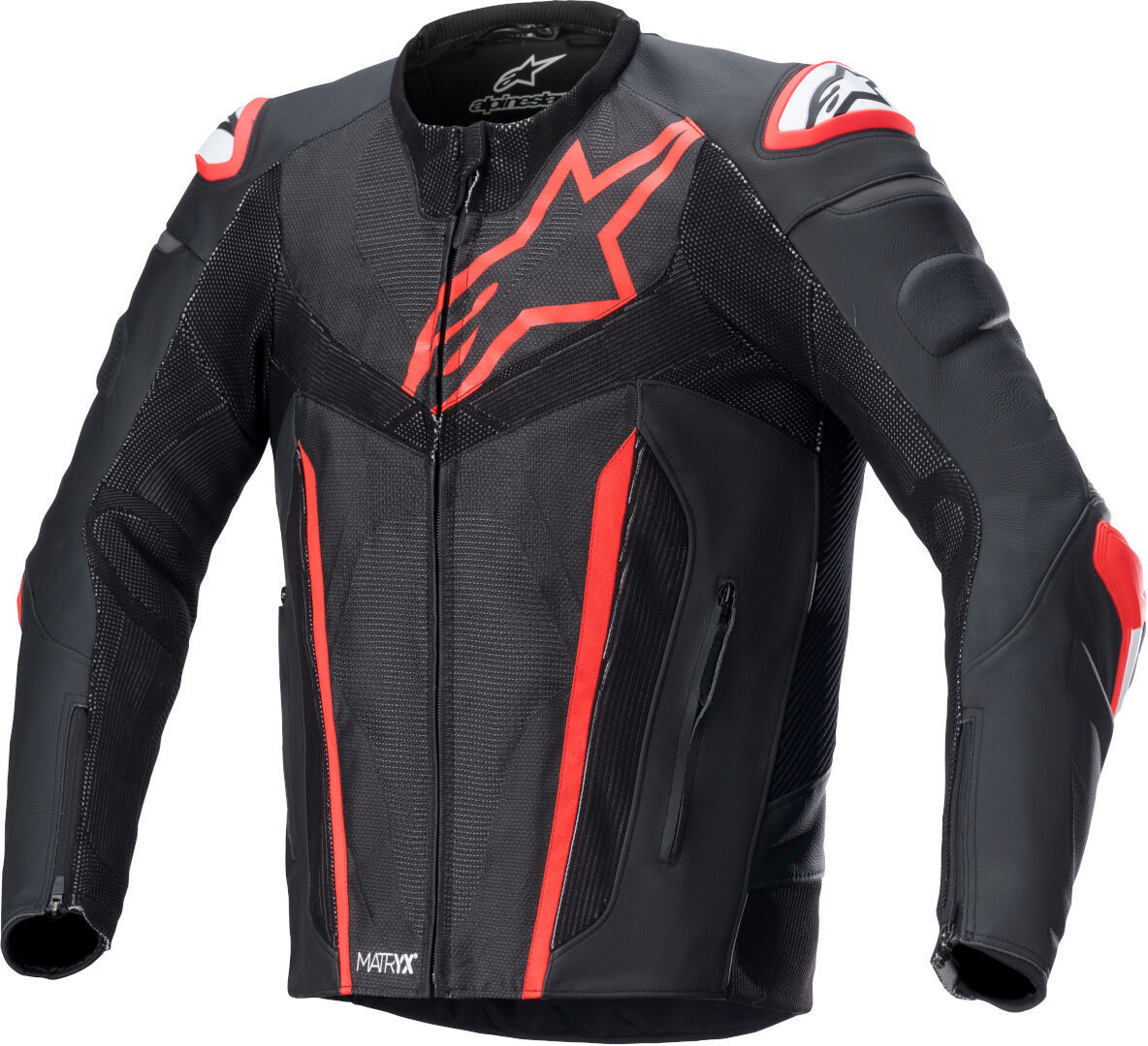 alpinestars fusion giacca in pelle per moto nero rosso 54